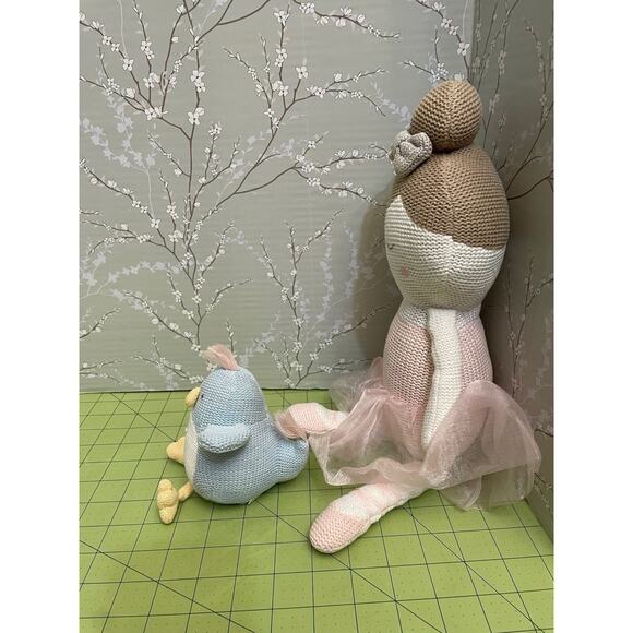 Ballerina Crotchet Plush Doll & Mudpie Bird Rattle Set Stuffed Living Textiles - Picture 2 of 8